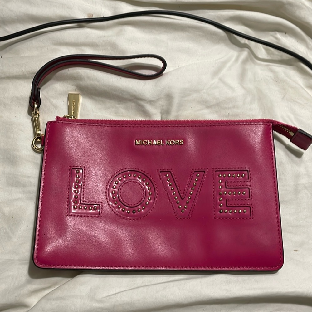 Michael Kors pink LOVE wristlet
